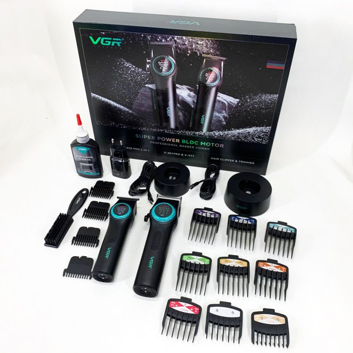 Набір VGR 2 в 1 V-001 V-977 BLACK, акумуляторна машинка для стрижки та триммер. Колір: чорний