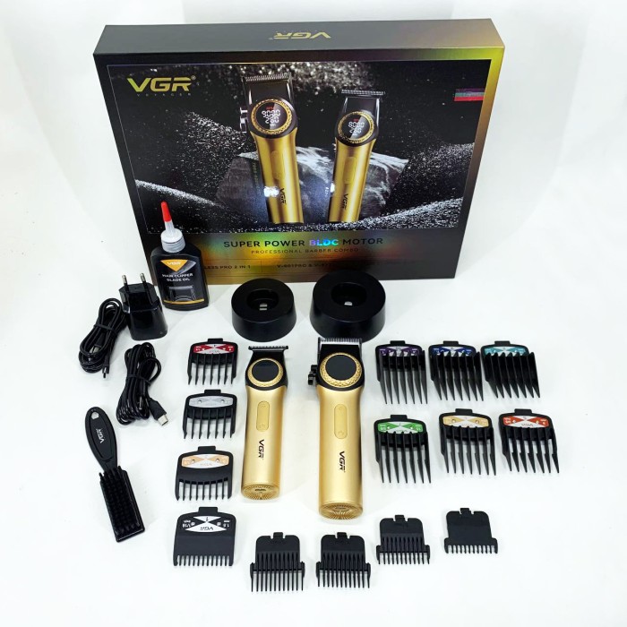 Набір VGR 2 в 1 V-001 V-977 GOLD, акумуляторна машинка для стрижки та триммер. Колір: золотий