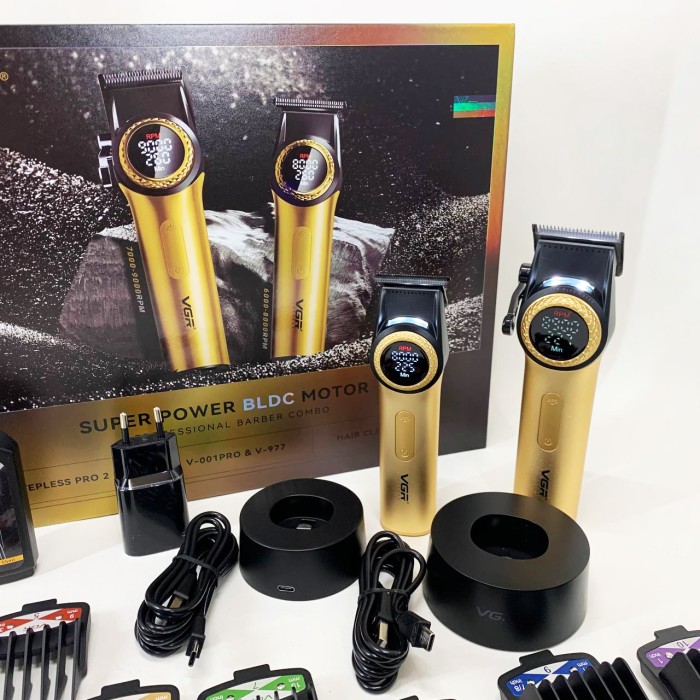 Набір VGR 2 в 1 V-001 V-977 GOLD, акумуляторна машинка для стрижки та триммер. Колір: золотий