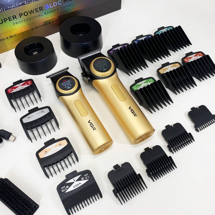 Набір VGR 2 в 1 V-001 V-977 GOLD, акумуляторна машинка для стрижки та триммер. Колір: золотий