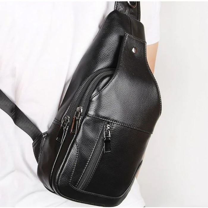 Чоловіча міська сумка крос-боді, Сумка чоловіча чорна через плече шкіряна крос-боді JR-61