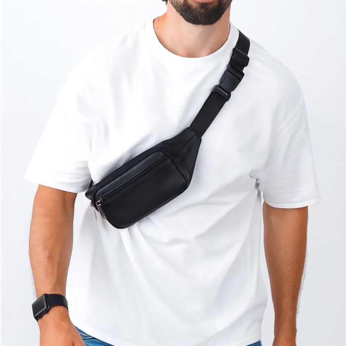 Міська сумка на груди для чоловіків, Шкіряна сумка бананка на груди, Бананка чоловіча без принта ZS-16