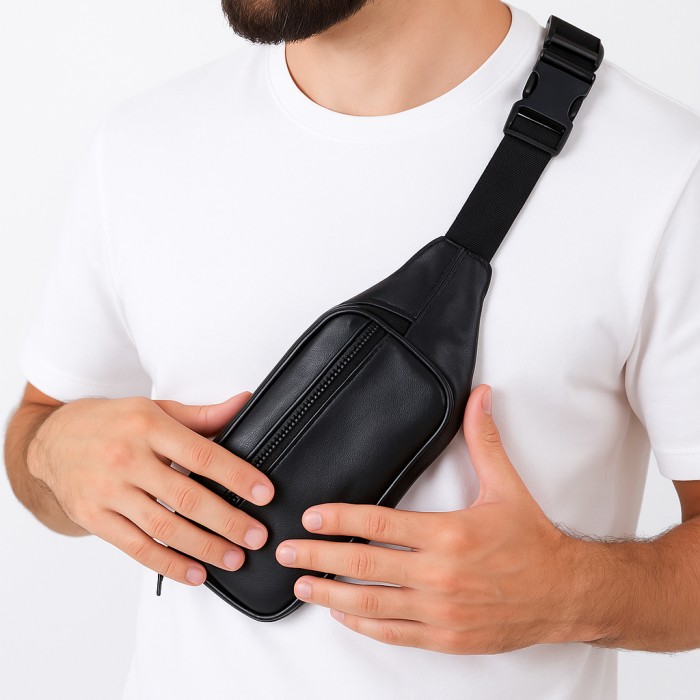 Міська сумка на груди для чоловіків, Шкіряна сумка бананка на груди, Бананка чоловіча без принта ZS-16