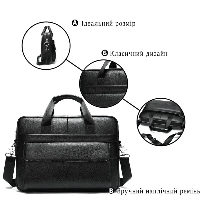 Чоловіча шкіряна сумка для ноутбука з італійської шкіри, формат А4, преміум клас AT-87