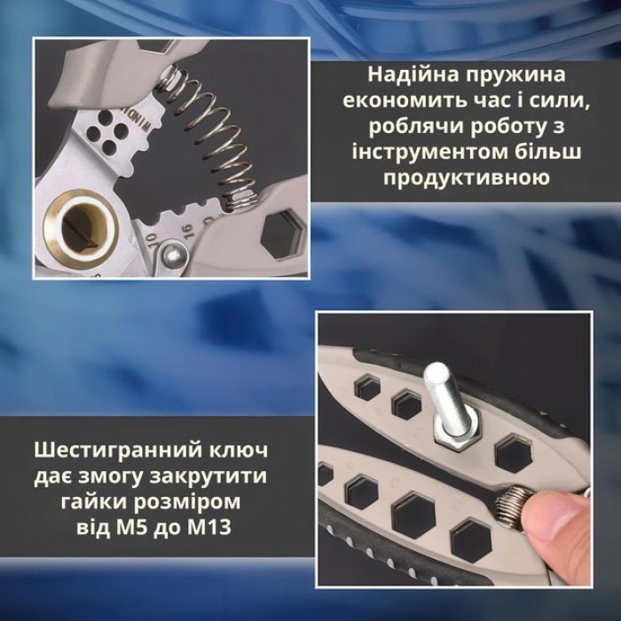 Інструмент для зняття ізоляції 16 в 1, стискання клем, зачистки проводів Мультитул стрипер WN-87