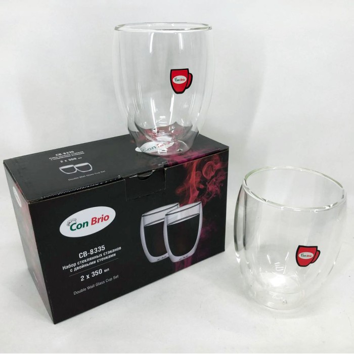 Чашки скляні з подвійним дном Con, Скляна кавова кружка з подвійними стінками, Склянки для чаю подвійні LO-79
