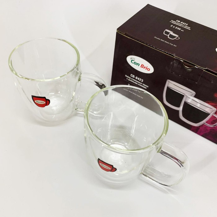 Скляні чашки для кави з подвійним дном Con Brio CB-8423-2, 2шт, 230мл, Прозорі склянки з подвійним дном WV-71