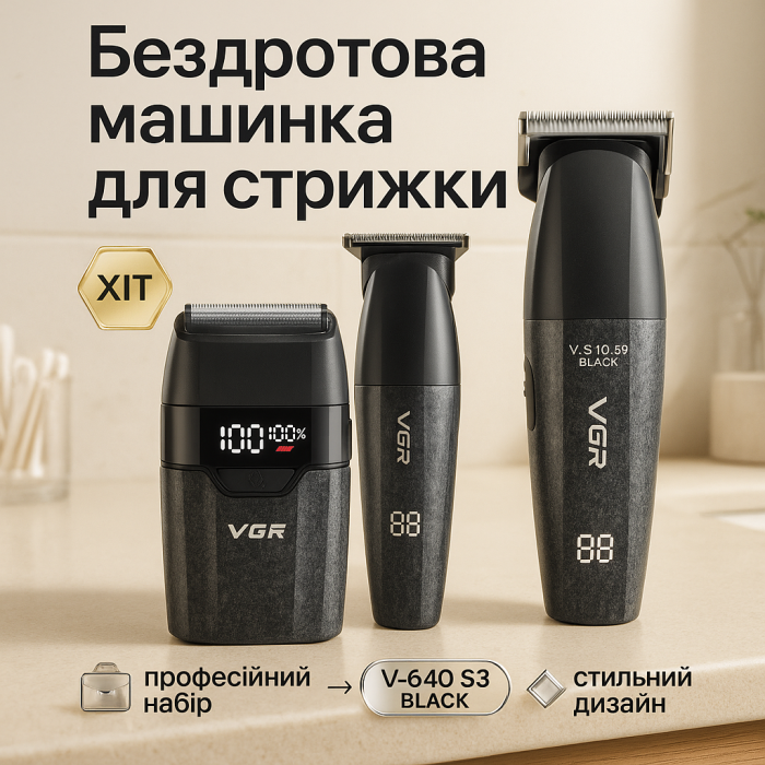 Перукарські машинки професійні, Чоловічий набір для стрижки волосся акумуляторний WO-28