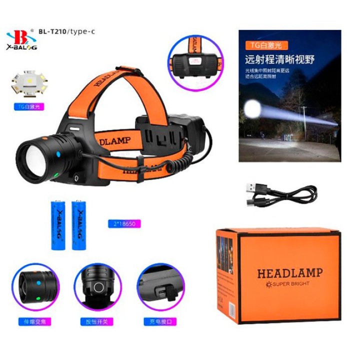 Акумуляторний налобний ліхтар BL-T210, Потужний акумуляторний ліхтарик на голову, Ліхтарик на лоб TR-54