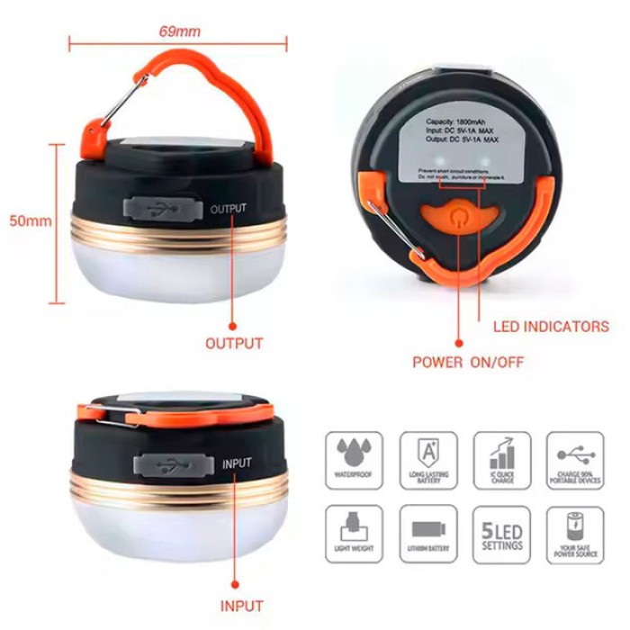 Лампа для кемпінгу акумуляторна на гачку, Ліхтар з можливістю підвішування, Ліхтар прожектор переносний JV-23