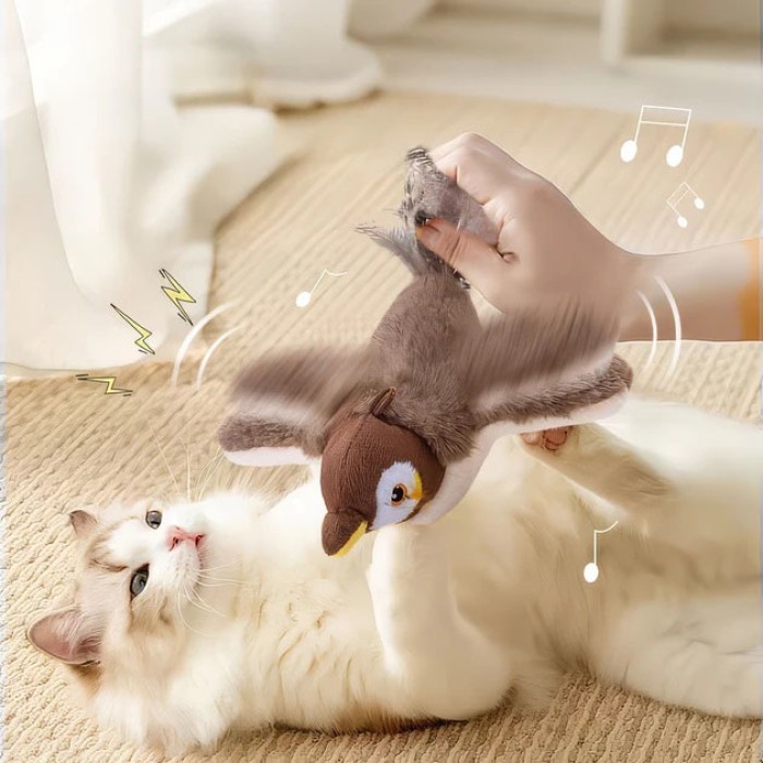 Інтерактивна іграшка для кішок літаюча пташка горобець для кота птах махає крилами DY-37