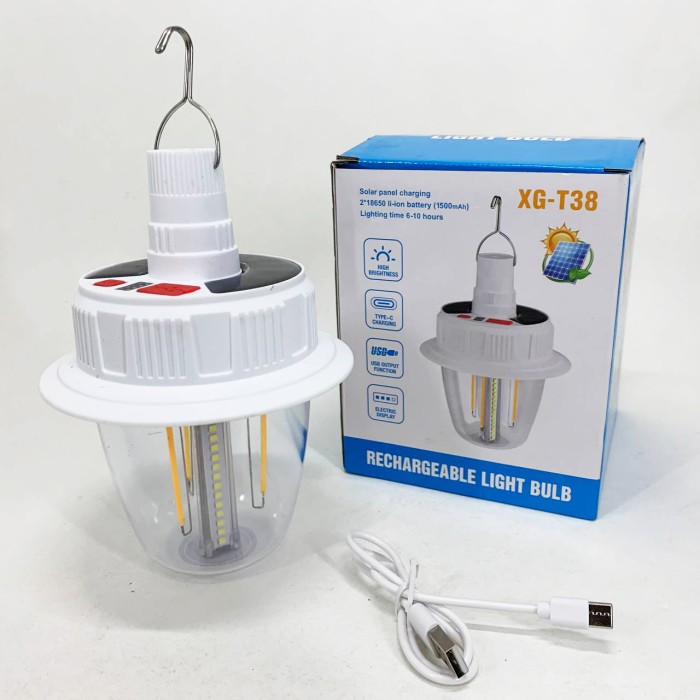 Світлодіодна LED лампа з акумулятором T38-COB+SMD(RGB) 2x18650 сонячна батарея