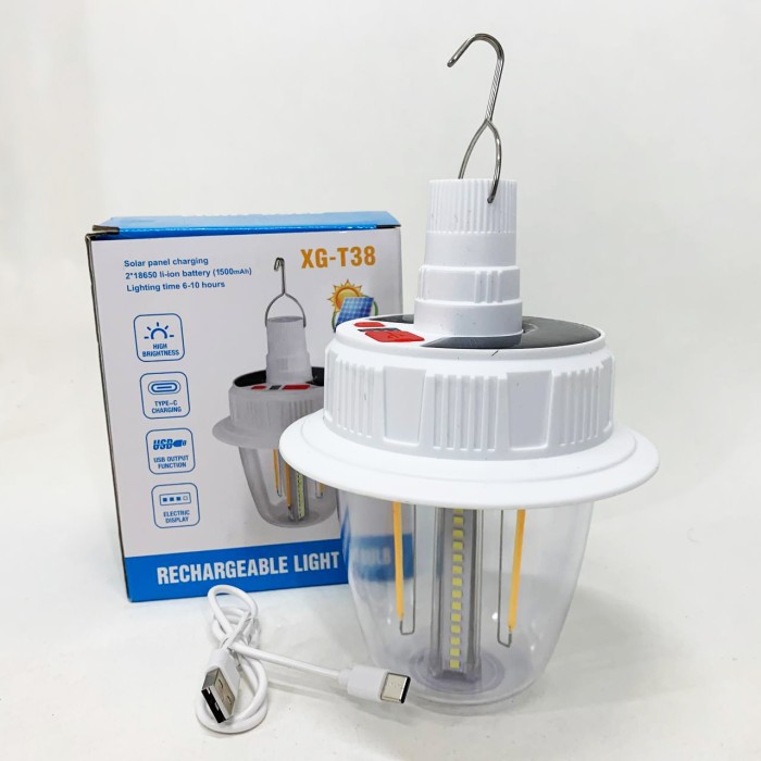Світлодіодна LED лампа з акумулятором T38-COB+SMD(RGB) 2x18650 сонячна батарея