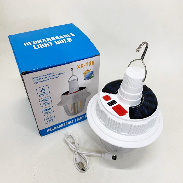 Світлодіодна LED лампа з акумулятором T38-COB+SMD(RGB) 2x18650 сонячна батарея