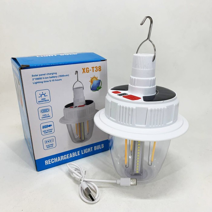 Світлодіодна LED лампа з акумулятором T38-COB+SMD(RGB) 2x18650 сонячна батарея