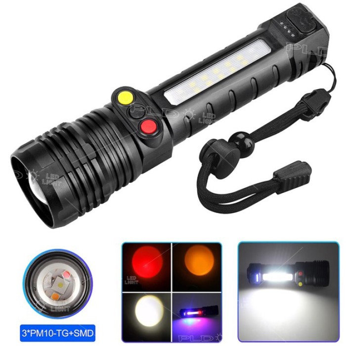 Ліхтар ручний PLD-H005-3PM10-TG +14SMD, білий, жовтий, червоний