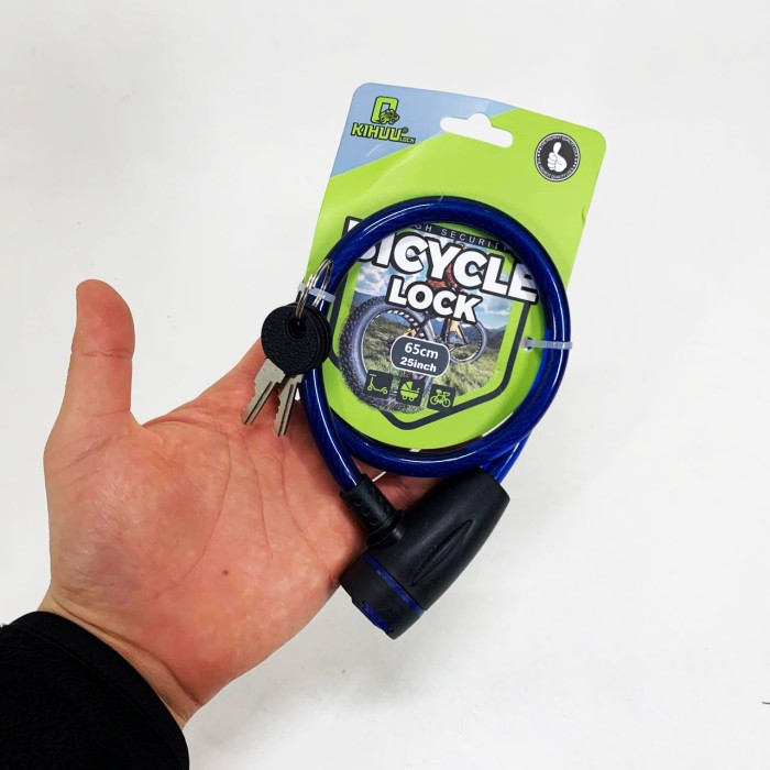 Замок для велосипеда броньований на ключі 187, , Замок трос синій Складаний велосипедний FE-25