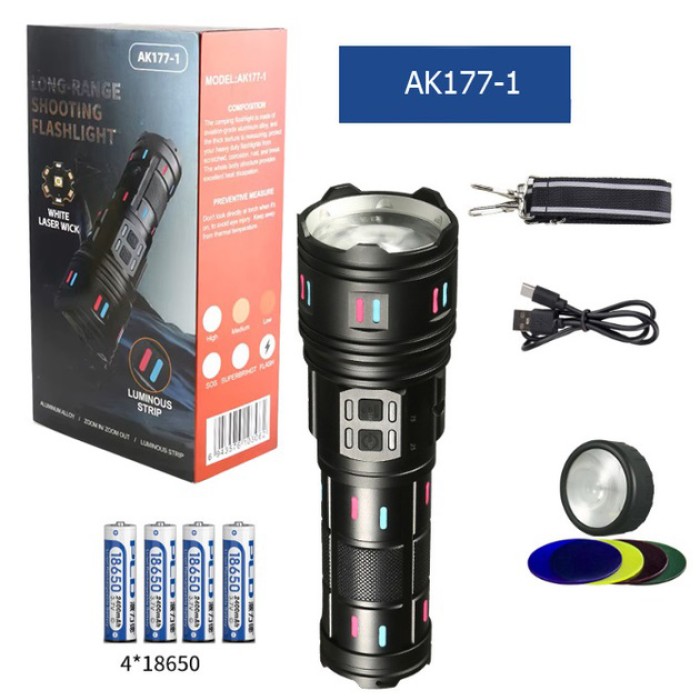 Компактний портативний ліхтар AK177-1 4х18650, Перезаряджуваний ручний ліхтар, Тактичні ліхтарі з зумом QT-92