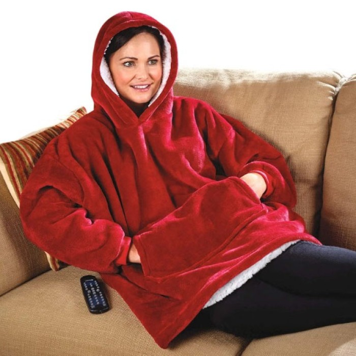 Толстовка плед з капюшоном і рукавами Huggle Hoodie оверсайз. Колір: червоний