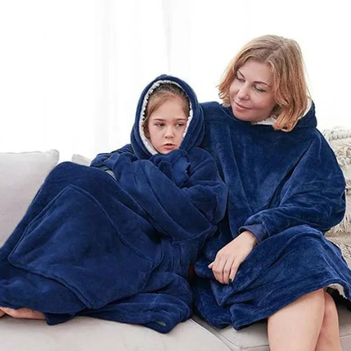 Толстовка плед з капюшоном і рукавами Huggle Hoodie оверсайз Blue