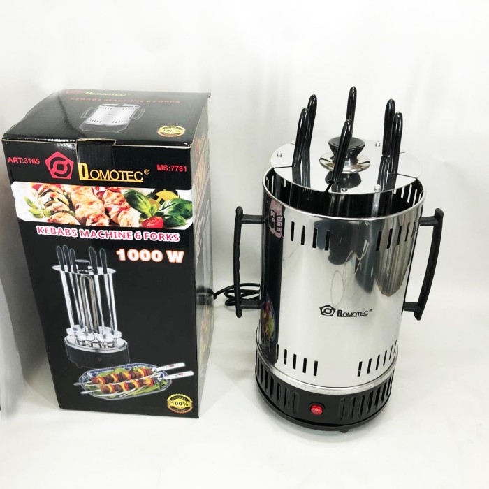 Шашличниця електрична Domotec MS-7781 на 6 шампурів 1000Вт вертикальна з нержавіючої сталі HS-92