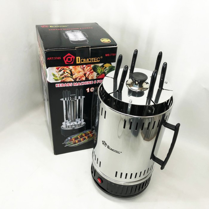Шашличниця електрична Domotec MS-7781 на 6 шампурів 1000Вт вертикальна з нержавіючої сталі HS-92