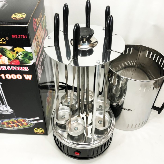 Шашличниця електрична Domotec MS-7781 на 6 шампурів 1000Вт вертикальна з нержавіючої сталі OQ-42