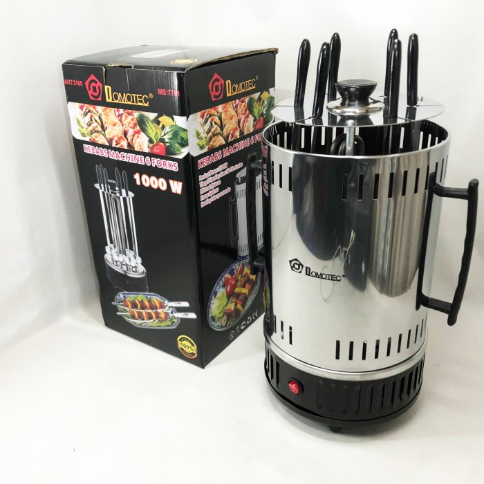 Шашличниця електрична Domotec MS-7781 на 6 шампурів 1000Вт вертикальна з нержавіючої сталі OQ-42