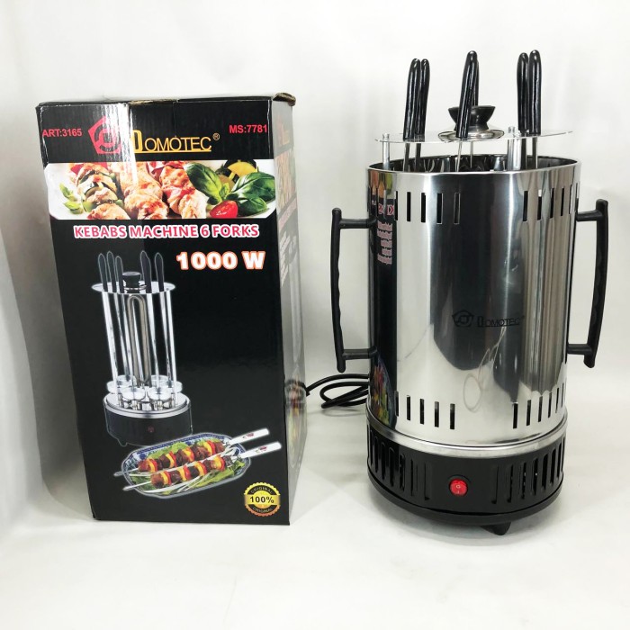 Шашличниця електрична Domotec MS-7781 на 6 шампурів 1000Вт вертикальна з нержавіючої сталі OQ-42