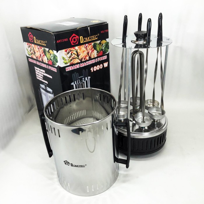 Шашличниця електрична Domotec MS-7781 на 6 шампурів 1000Вт вертикальна з нержавіючої сталі OQ-42