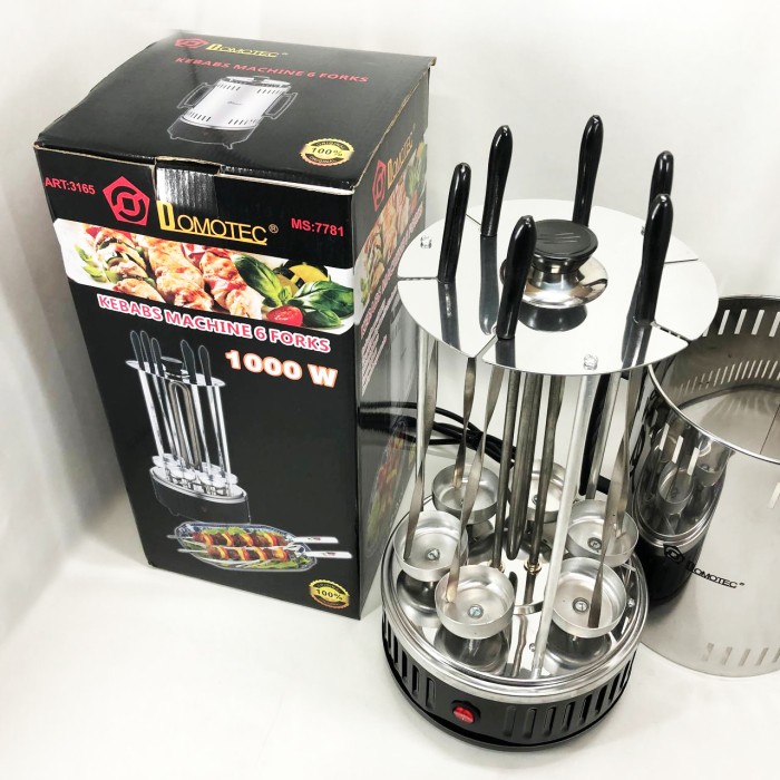 Шашличниця електрична Domotec MS-7781 на 6 шампурів 1000Вт вертикальна з нержавіючої сталі OQ-42