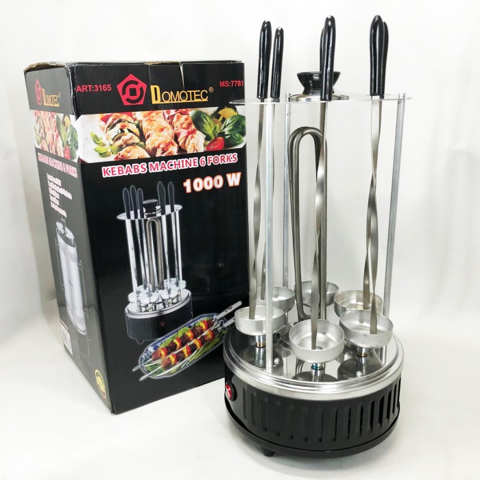 Шашличниця електрична Domotec MS-7781 на 6 шампурів 1000Вт вертикальна з нержавіючої сталі OQ-42