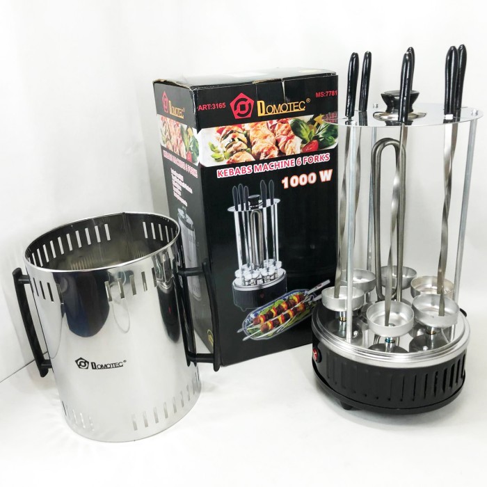 Шашличниця електрична Domotec MS-7781 на 6 шампурів 1000Вт вертикальна з нержавіючої сталі OQ-42