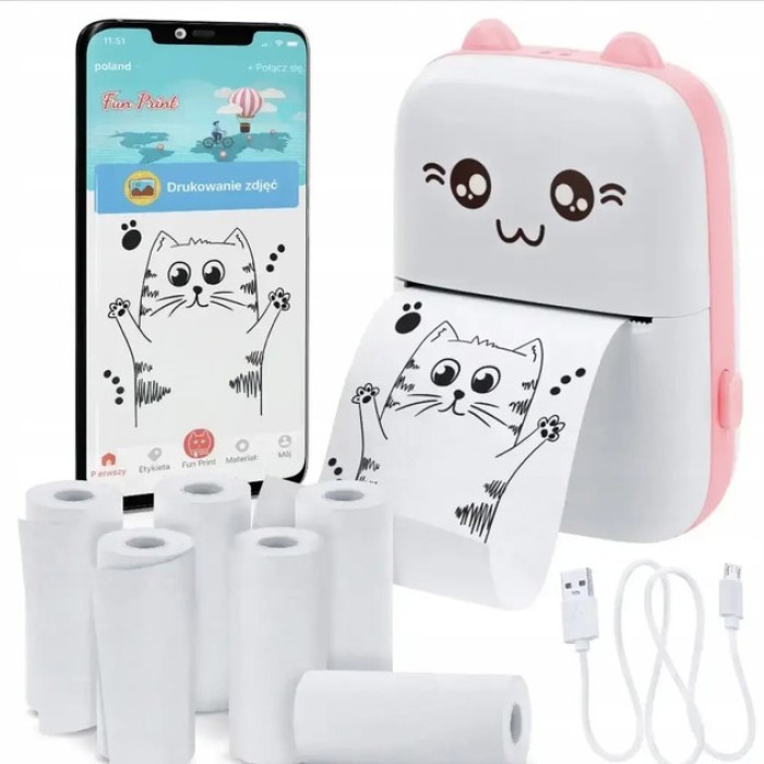 Портативний мініпринтер Mini printer з Bluetooth для термодруку без чорнила зі смартфона. Колір: рожевий HP-43