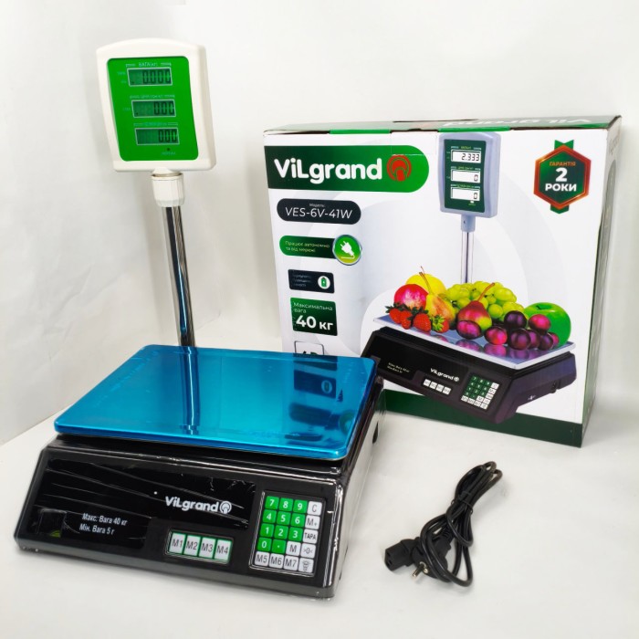 Ваги торговельні ViLgrand VES-6V-41W 40 кг з калькулятором та акумулятором