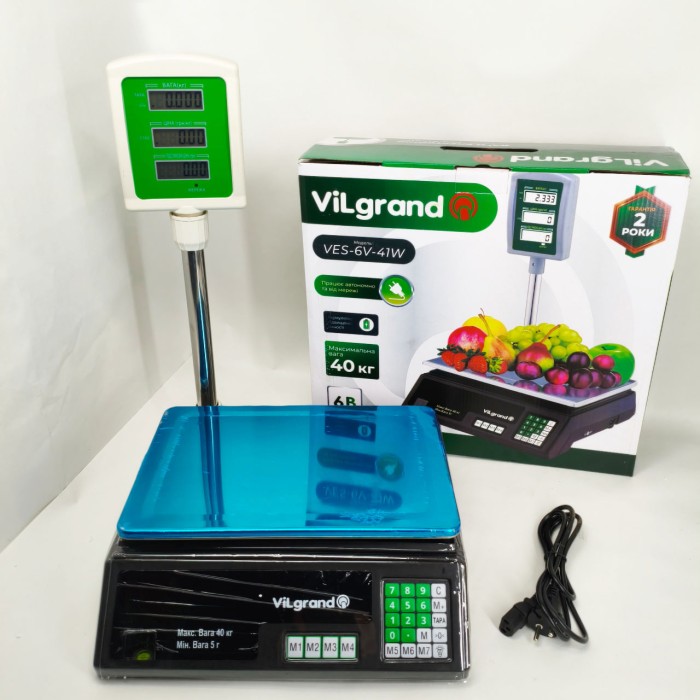 Ваги торговельні ViLgrand VES-6V-41W 40 кг з калькулятором та акумулятором