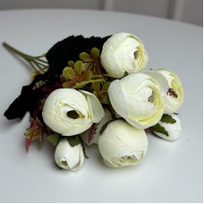 Букет Ранункулюсів штучний, 30 см, 5 стебел, 8 квіток/мікс (2 букети в уп.). Колір: білий IF-31