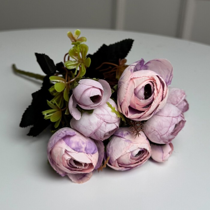 Букет Ранункулюсів штучний, 30 см, 5 стебел, 8 квіток/мікс (2 букети в уп.). Колір: рожевий VO-57