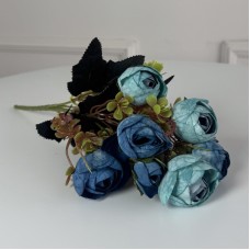 Букет Ранункулюсів штучний, 30 см, 5 стебел, 8 квіток/мікс (2 букети в уп.). Колір: синій TY-51