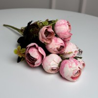 Букет Ранункулюсів штучний, 30 см, 5 стебел, 8 квіток/мікс (2 букети в уп.). Колір: рожевий FK-55