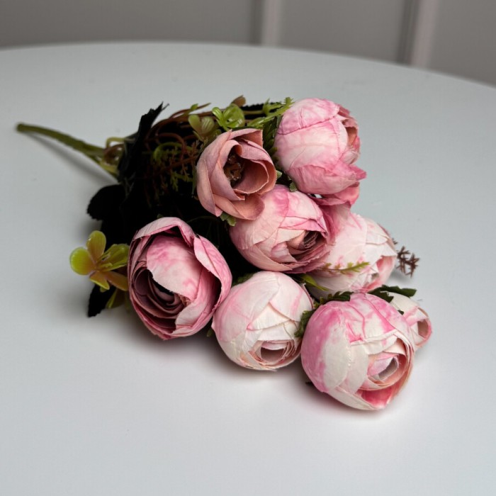 Букет Ранункулюсів штучний, 30 см, 5 стебел, 8 квіток/мікс (2 букети в уп.). Колір: рожевий TN-10