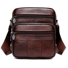 Чоловіча сумка з натуральної італійської шкіри, коричнева, компактний месенджер, кросбоді PU-45