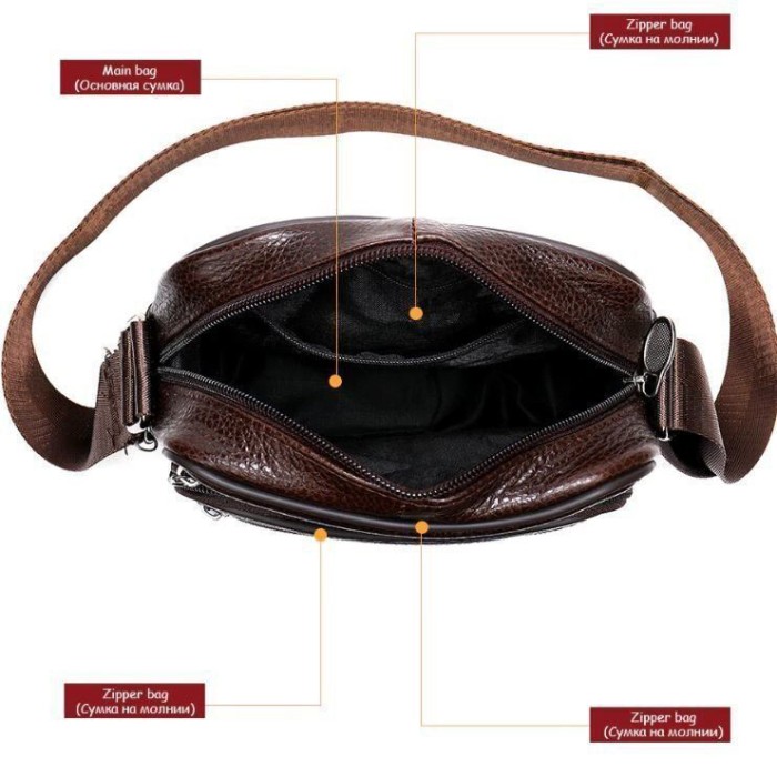 Чоловіча сумка з натуральної італійської шкіри, коричнева, компактний месенджер, кросбоді PU-45