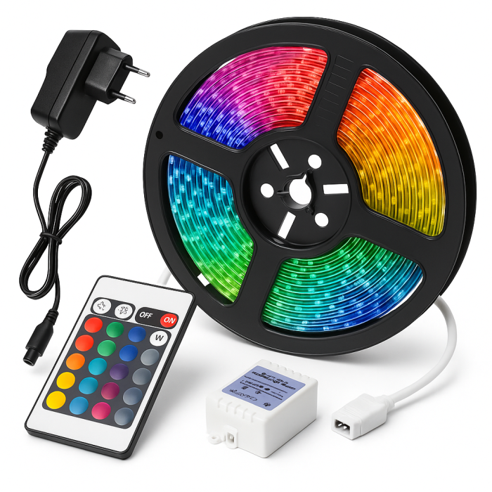Світлодіодна стрічка SMD 3528 RGB 5м з пультом та блоком живлення гірлянда AN-23