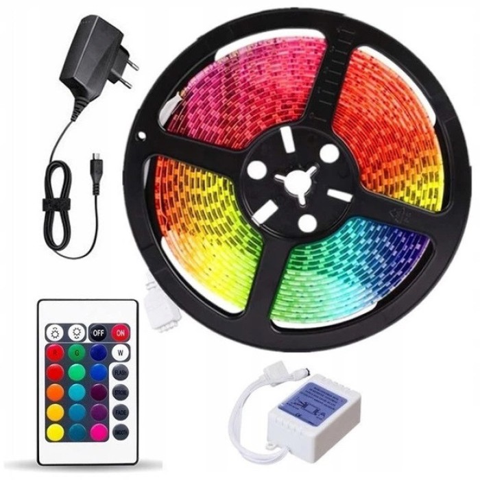 Світлодіодна стрічка SMD 3528 RGB 5м з пультом та блоком живлення гірлянда IV-69
