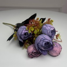 Букет Ранункулюсів штучний, 30 см, 5 стебел, 8 квіток/мікс (2 букети в уп.). Колір: фіолетовий FX-46