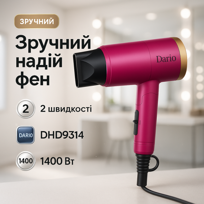 Фен DARIO DHD9314 фуксія 1400Вт