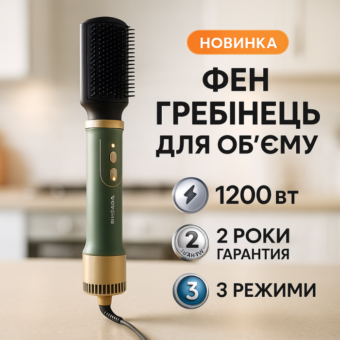 Щітка фен для волосся ViLgrand VHD-1225BR 1200Вт, Функціональна щітка для сушіння QY-46
