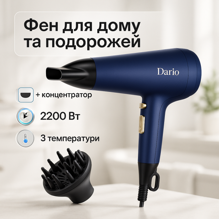 Фен DARIO DHD9222 Blue 2200Вт