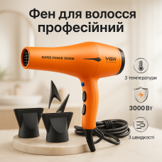 Жіночий професійний фен для укладання волосся VGR V-406 3000Вт, Фен для волосся з іонізацією QZ-84